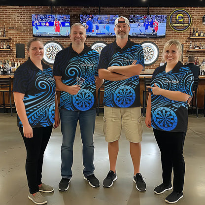 Black Blue Tribal Pattern Women Darts Polo & 1/4-Zip Shirt Personalized Tribal Dart Team Appeal NYN3007