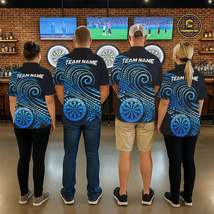 Black Blue Tribal Pattern Women Darts Polo & 1/4-Zip Shirt Personalized Tribal Dart Team Appeal NYN3007