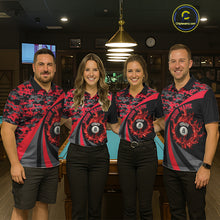 Load image into Gallery viewer, Flame 8 Ball &amp; 9 Ball Billiard Pool Shirt For Women Custom Black And Red Camo Billiard Team Attire NYN3430