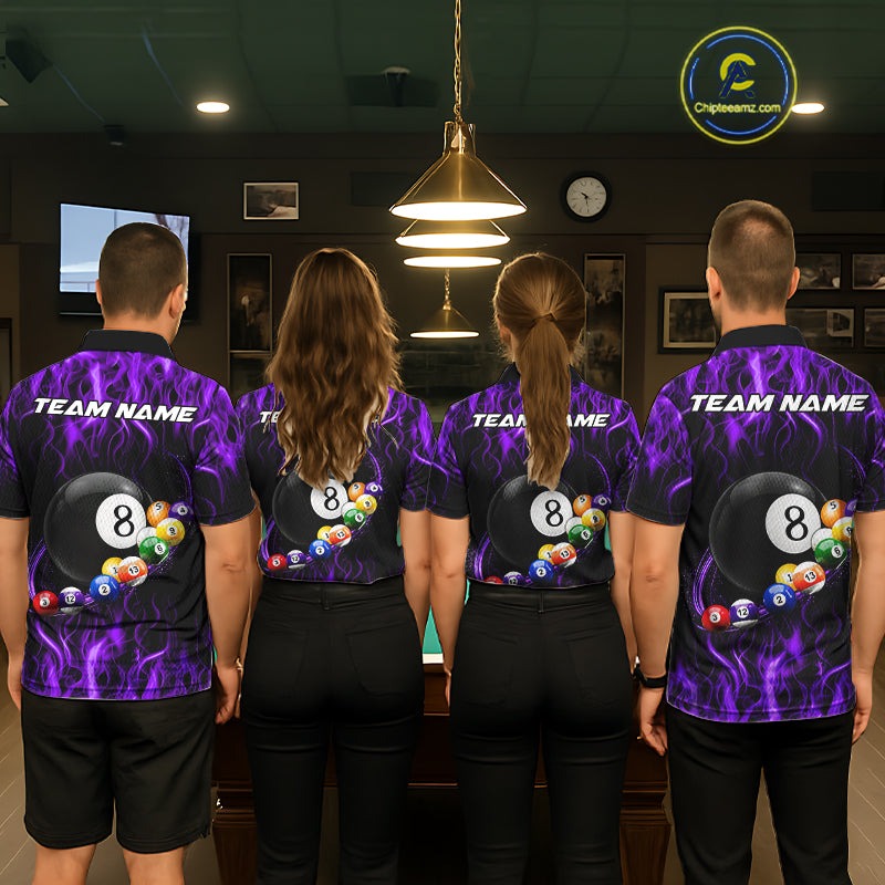 Fire Flame 8 Ball Billiard Pool Shirt For Men Custom Purple Light Billiard Ball Team Jersey NYN3433