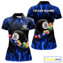 Load image into Gallery viewer, Blue Light Fire Flame 8 Ball Pool Shirt For Women Custom Billiard Ball Team Jersey
