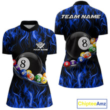 Load image into Gallery viewer, Blue Light Fire Flame 8 Ball Pool Shirt For Women Custom Billiard Ball Team Jersey
