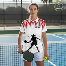Load image into Gallery viewer, Custom White And Red Grunge Pickleball Paddle League Jerseys Women Pickleball Team Shirts NYN2140