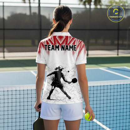 Custom White And Red Grunge Pickleball Paddle League Jerseys Women Pickleball Team Shirts NYN2140