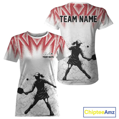 Custom White And Red Grunge Pickleball Paddle League Jerseys Women Pickleball Team Shirts NYN2140