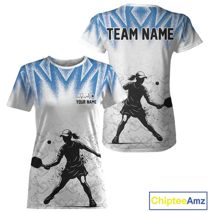 Custom White And Blue Grunge Pickleball Paddle League Jerseys Women Pickleball Team Shirts NYN2142