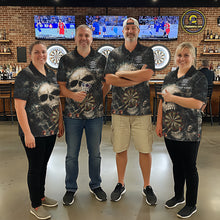 Load image into Gallery viewer, Grunge Horror Grey Skull Vintage Dartboard &amp; Arrow Men Darts 1/4-Zip Shirt Custom Dart League Shirts NYN2642