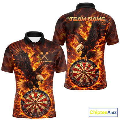 Fire Flame Eagle Red-Blue Cracked Dartboard Men Darts Polo Shirt Custom Dart League Shirts NYN2644