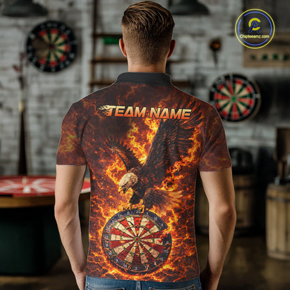 Fire Flame Eagle Red-Blue Cracked Dartboard Men Darts Polo Shirt Custom Dart League Shirts NYN2644