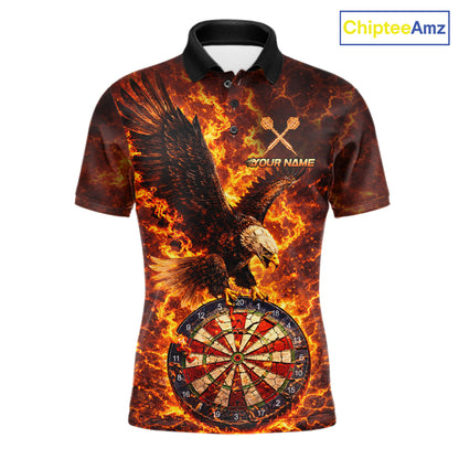 Fire Flame Eagle Red-Blue Cracked Dartboard Men Darts Polo Shirt Custom Dart League Shirts NYN2644