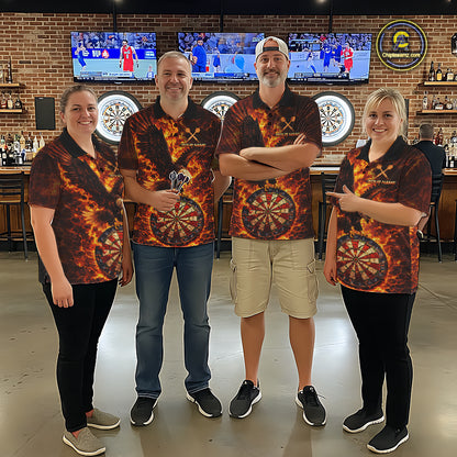Fire Flame Eagle Red-Blue Cracked Dartboard Men Darts Polo Shirt Custom Dart League Shirts NYN2644