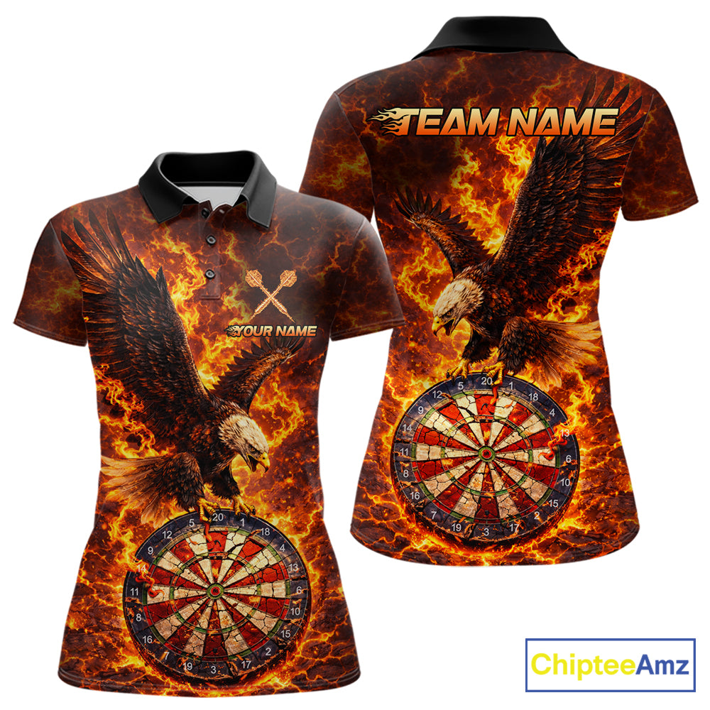 Fire Flame Eagle Red-Blue Cracked Dartboard Women Darts Polo Shirt Custom Dart League Shirts NYN2644