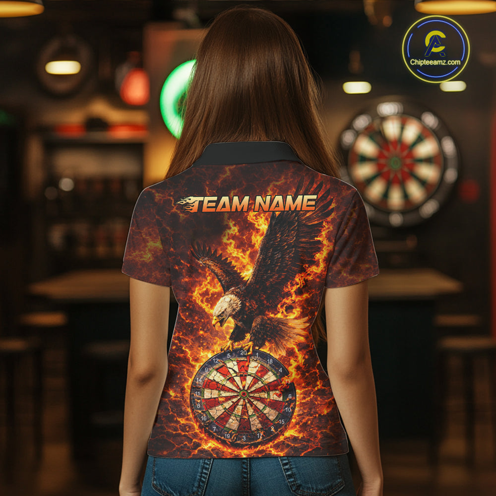 Fire Flame Eagle Red-Blue Cracked Dartboard Women Darts Polo Shirt Custom Dart League Shirts NYN2644