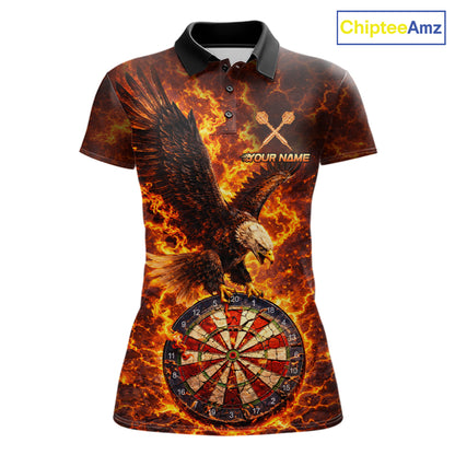 Fire Flame Eagle Red-Blue Cracked Dartboard Women Darts Polo Shirt Custom Dart League Shirts NYN2644