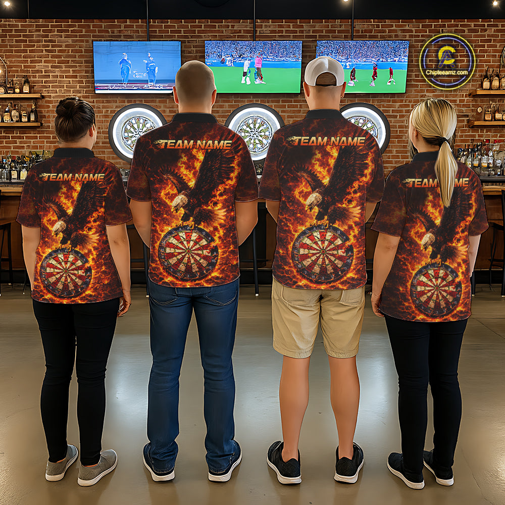 Fire Flame Eagle Red-Blue Cracked Dartboard Men Darts Polo Shirt Custom Dart League Shirts NYN2644