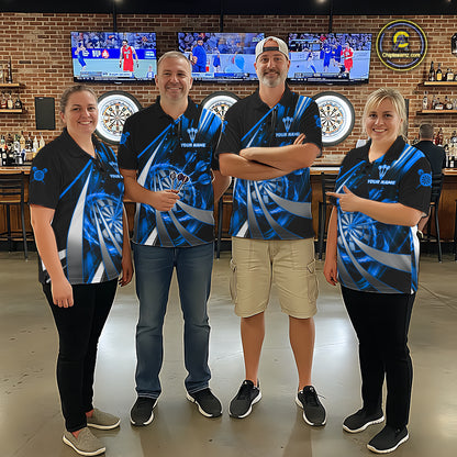 Custom Blue Flaming Dartboard & Arrow Women Darts Polo & 1/4-Zip Shirts Dart Team Jerseys NYN2799