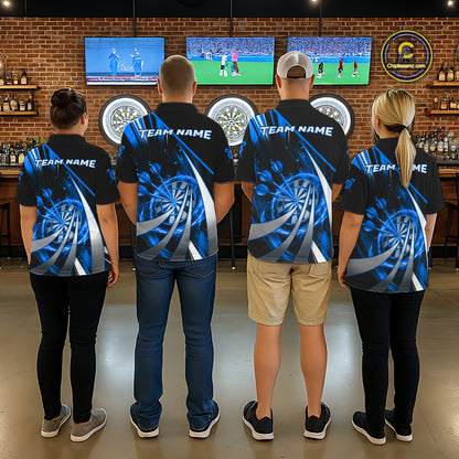 Custom Blue Flaming Dartboard & Arrow Women Darts Polo & 1/4-Zip Shirts Dart Team Jerseys NYN2799