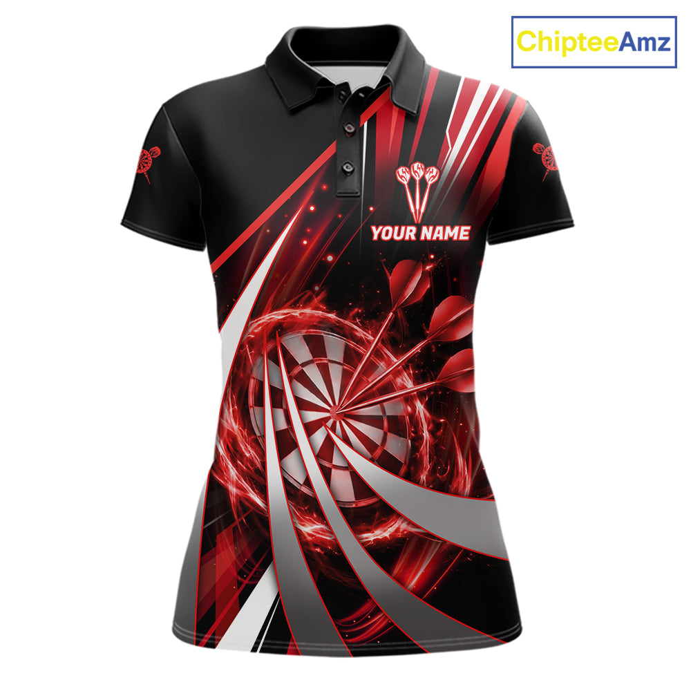 Custom Red Flaming Dartboard & Arrow Women Darts Polo & 1/4-Zip Shirts Dart Team Jerseys NYN2800