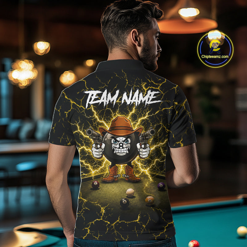 Billiard 8 Ball Cowboy Funny Pool Shirt For Men Custom Thunder Yellow Team Billiard Attire NYN3443