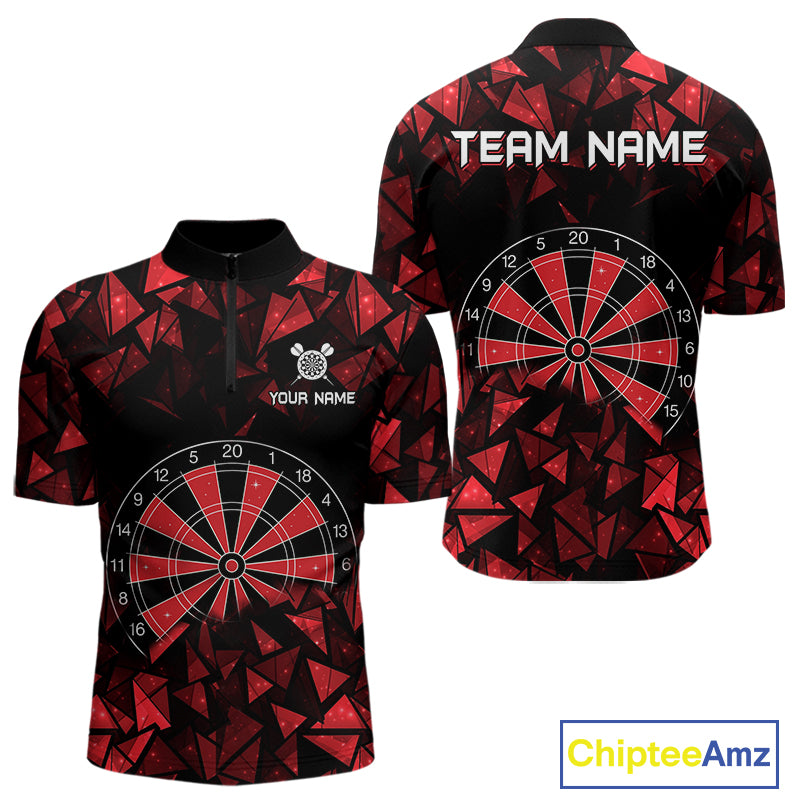 Custom Black Blue Geometric Dartboard Dart Quarter-Zip Shirt For Men Outfits Dart Jerseys NYN1608