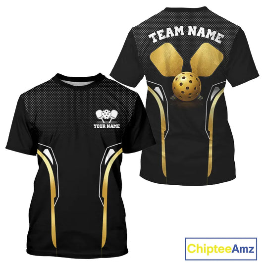Custom Black & Gold Pickleball Paddle & Ball Team Jerseys Pickleball League Shirts For Men NYN2157