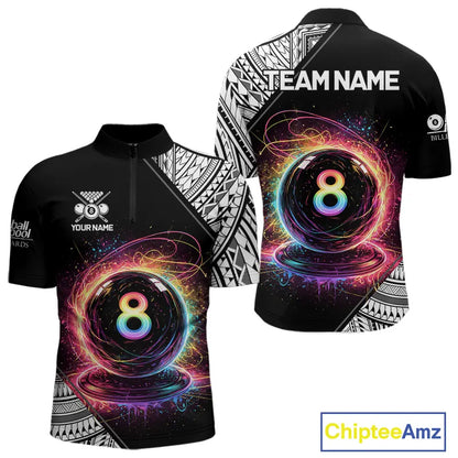 Rainbow 8 Ball Pool Polo & 1/4-Zip Shirt For Men Personalized Tribal 8 Ball Billiard Gifts NYN2425