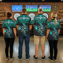 Load image into Gallery viewer, Teal Tribal Cracked Crown Skull Dartboard Men Darts Polo Shirt Custom Dart League Shirt NYN2648