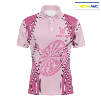 Personalized Grunge Pink Flaming Dartboard Men Darts Polo & 1/4-Zip Shirts Dart Team Jerseys NYN2810