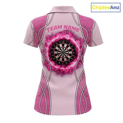 Personalized Grunge Pink Flaming Dartboard Women Darts Polo & 1/4-Zip Shirts Dart Team Jerseys NYN2810