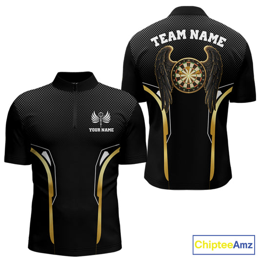 Personalized Gold Wings Dartboard Halftone Darts Quarter-Zip Shirt For Men Dart League Jerseys NYN2172