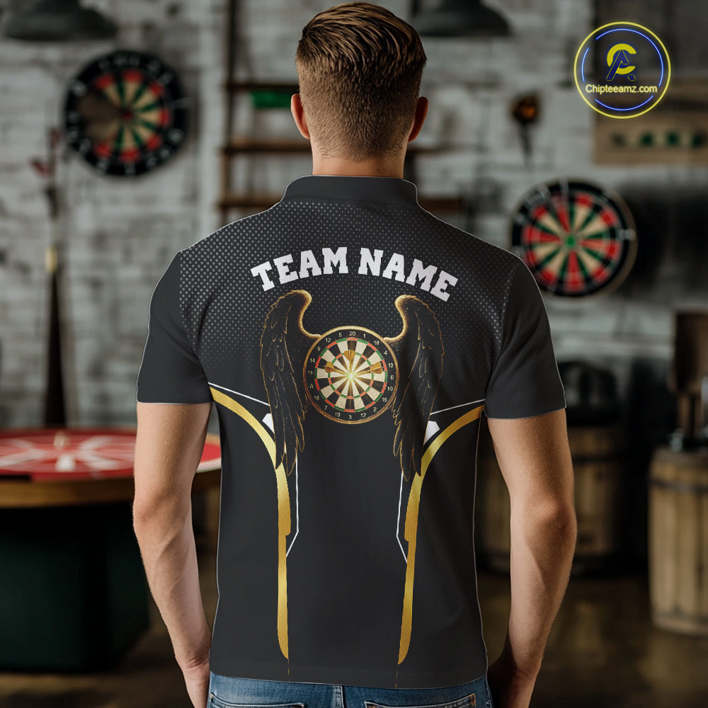 Personalized Gold Wings Dartboard Halftone Darts Polo Shirt For Men Dart League Jerseys NYN2172