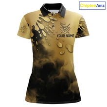 Load image into Gallery viewer, Custom Black And Gold Splatter Billiard Pool Shirts For Women Flame 8 Ball Billiard Team Attire NYN3018