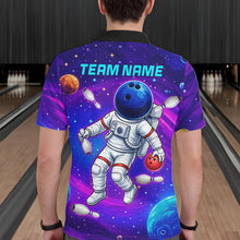 Load image into Gallery viewer, Mens Funny Astronaut Bowling Shirts Custom Purple Blue Galaxy Bowling Team Jerseys, Bowling Gifts NYN3457