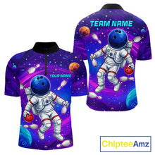 Load image into Gallery viewer, Men's astronaut galaxy quarter zip bowling shirt custom bowling jersey mockup