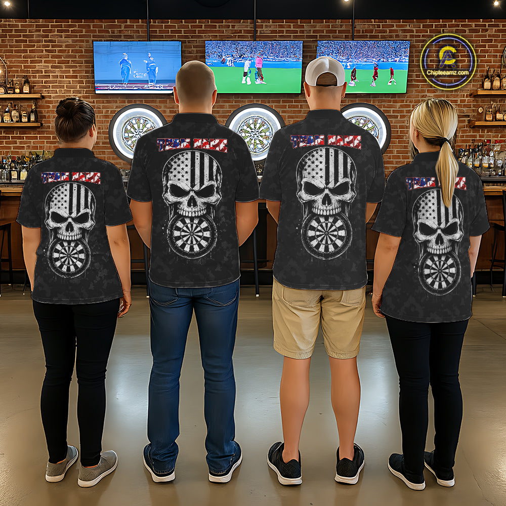 Dart team wearing Patriotic Skull Eagle Black Custom Jerseys, USA Dart Tournament Team Uniforms