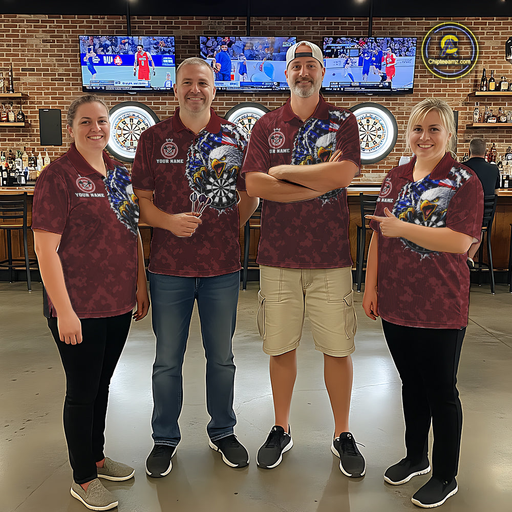 Dart team wearing Patriotic Skull Eagle Red Custom Jerseys, USA Dart Tournament Team Uniforms