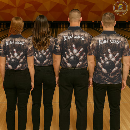 Funny Bull Bowling Shirts For Men Custom Grunge Forest Polo & 1/4 Zip Bowling Team Jersey NYN3731