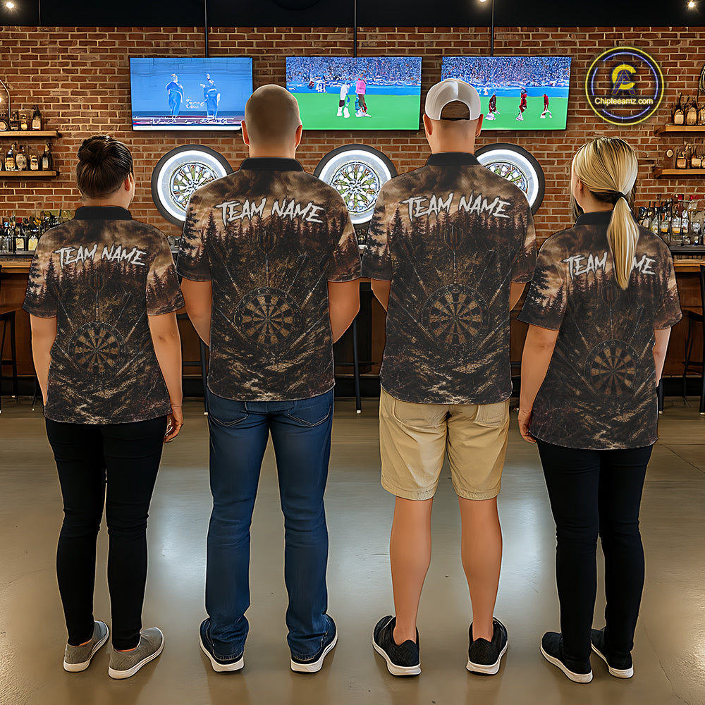 Dart team wearing Funny Deer Forest Custom Darts Jerseys, Personalized Tournament Team Uniforms