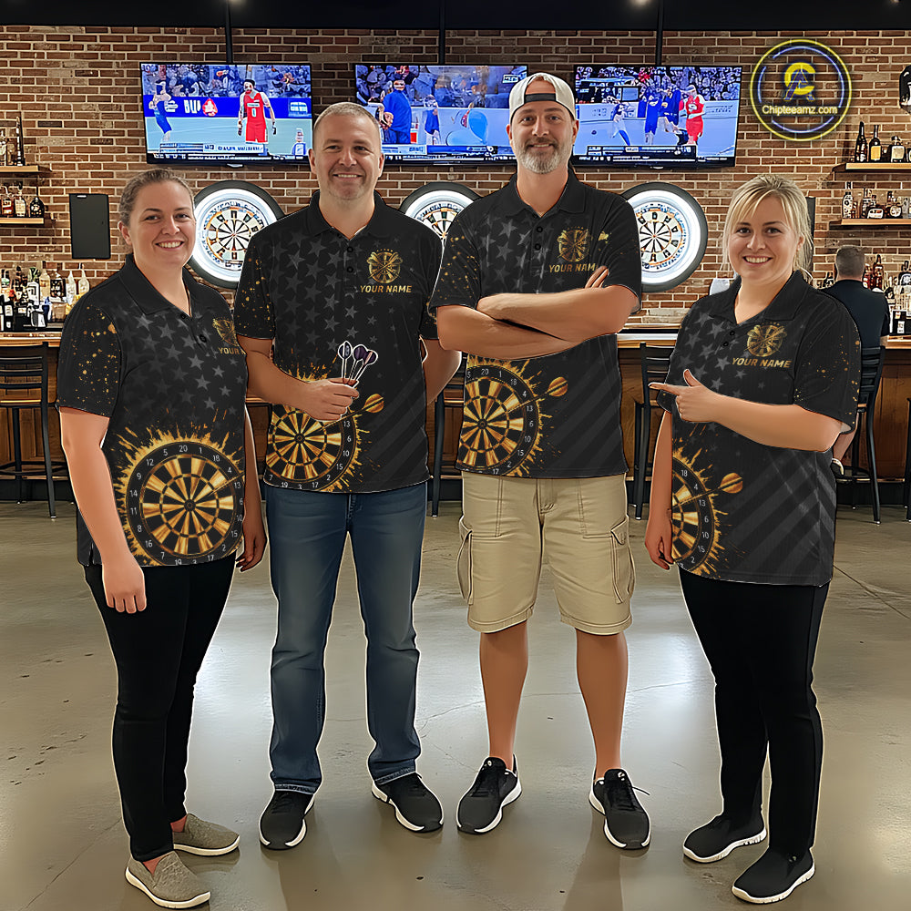 Custom Gold Holographic Dart Team Shirts For Men Splatter Dart Tournament Jerseys NYN4045