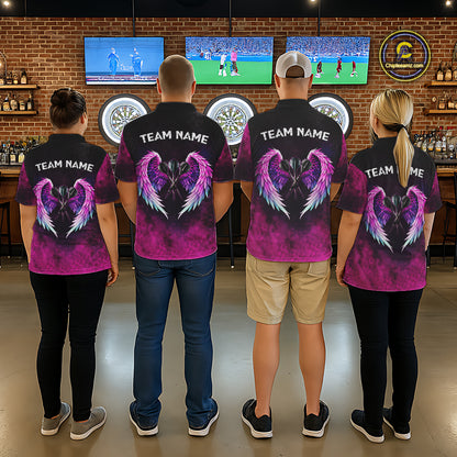 Blue & Pink Tie Dye Grunge Darts Polo Shirts For Men Custom Wings Dartboard Team Jerseys NYN2447