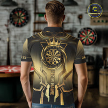 Load image into Gallery viewer, Black And Gold Crown Dartboard Men Darts Polo &amp; 1/4-Zip Shirt Custom Light Gold Dart Team Jersey NYN3032