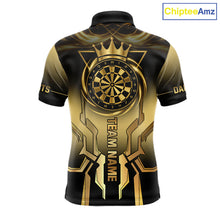 Load image into Gallery viewer, Black And Gold Crown Dartboard Men Darts Polo &amp; 1/4-Zip Shirt Custom Light Gold Dart Team Jersey NYN3032