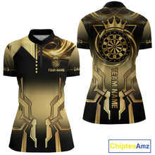 Load image into Gallery viewer, Black And Gold Crown Dartboard Women Darts Polo &amp; 1/4-Zip Shirt Custom Light Gold Dart Team Jersey NYN3032