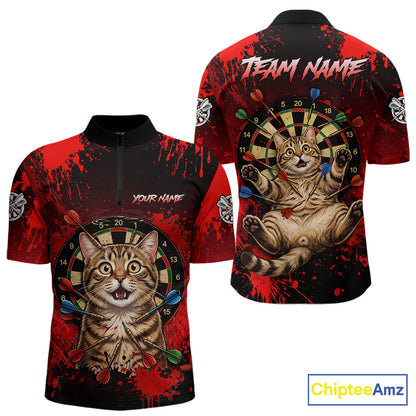 Black And Red Splatter Paint Dartboard Custom Funny Cat Darts Shirt For Men Outfits Darts Jersey NYN3038
