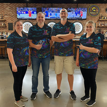 Load image into Gallery viewer, Personalized Ocean Blue Holographic Dartboard Mens Darts Shirt Custom Funny Shark Dart Team Jerseys NYN3203