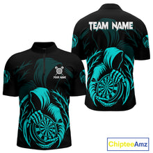 Load image into Gallery viewer, Custom Black And Turquoise Grim Reaper Dartboard Dart Men 1/4-Zip Shirt Outfits Dart Jerseys NYN1638