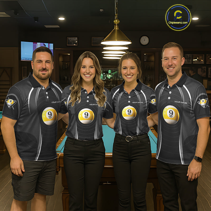 Black Blur 9 Ball Pool Polo & 1/4-Zip Team Shirt For Women Personalized Billiards Ball Apparel NYN2454