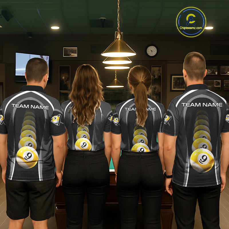 Black Blur 9 Ball Pool Polo & 1/4-Zip Team Shirt For Women Personalized Billiards Ball Apparel NYN2454