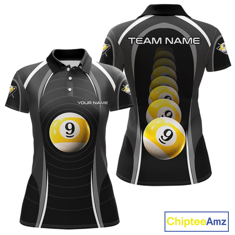 Black Blur 9 Ball Pool Polo & 1/4-Zip Team Shirt For Women Personalized Billiards Ball Apparel NYN2454