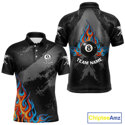 Blue And Red Flames 8 Ball Pool Men Polo & 1/4-Zip Team Shirts Custom Billiards Ball Apparel NYN2460